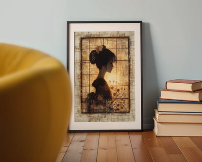 Japanese Geisha Profile Art Shoji Screen in room