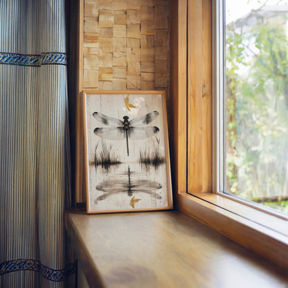 Dragonfly Water Reflection Japandi Golden Pond in room