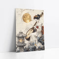 Japanese Geisha Biwa Golden Moon Japandi art print