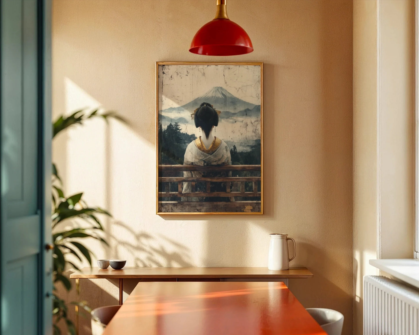 Japanese Geisha Art Mount Fuji Morning Mist in room