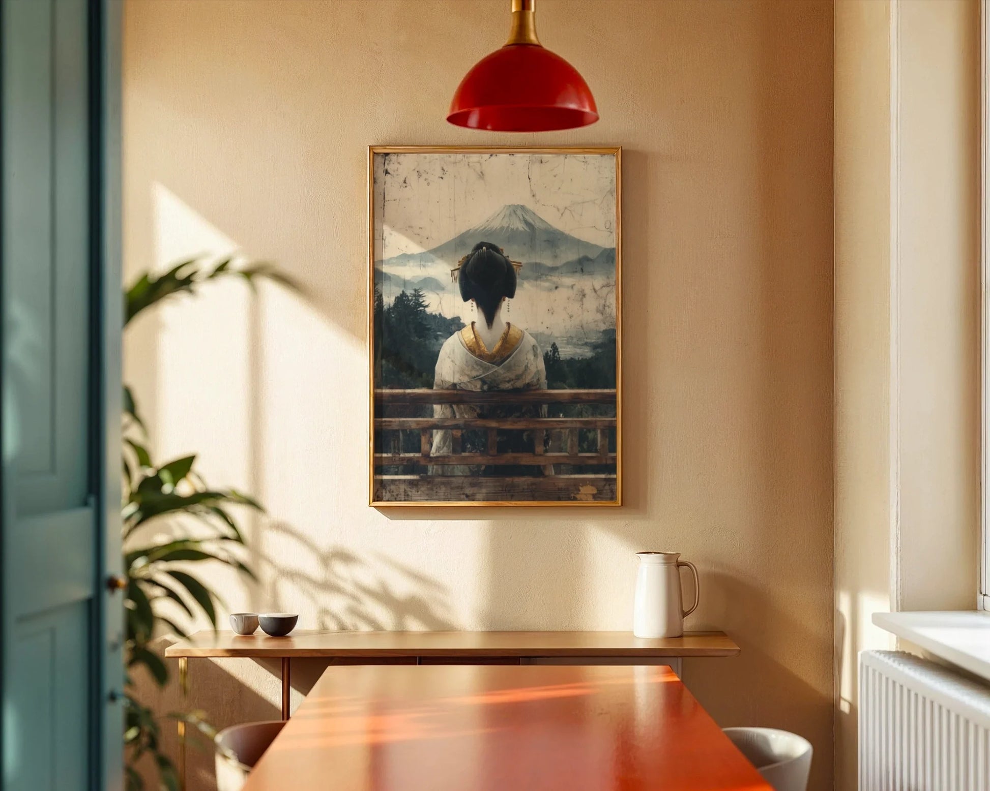 Japanese Geisha Art Mount Fuji Morning Mist in room