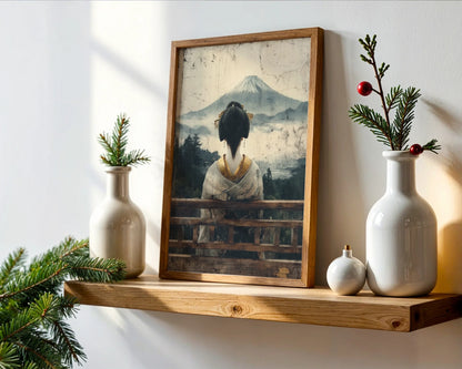 Japanese Geisha Art Mount Fuji Morning Mist in room