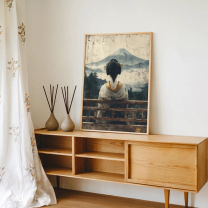 Japanese Geisha Art Mount Fuji Morning Mist in room