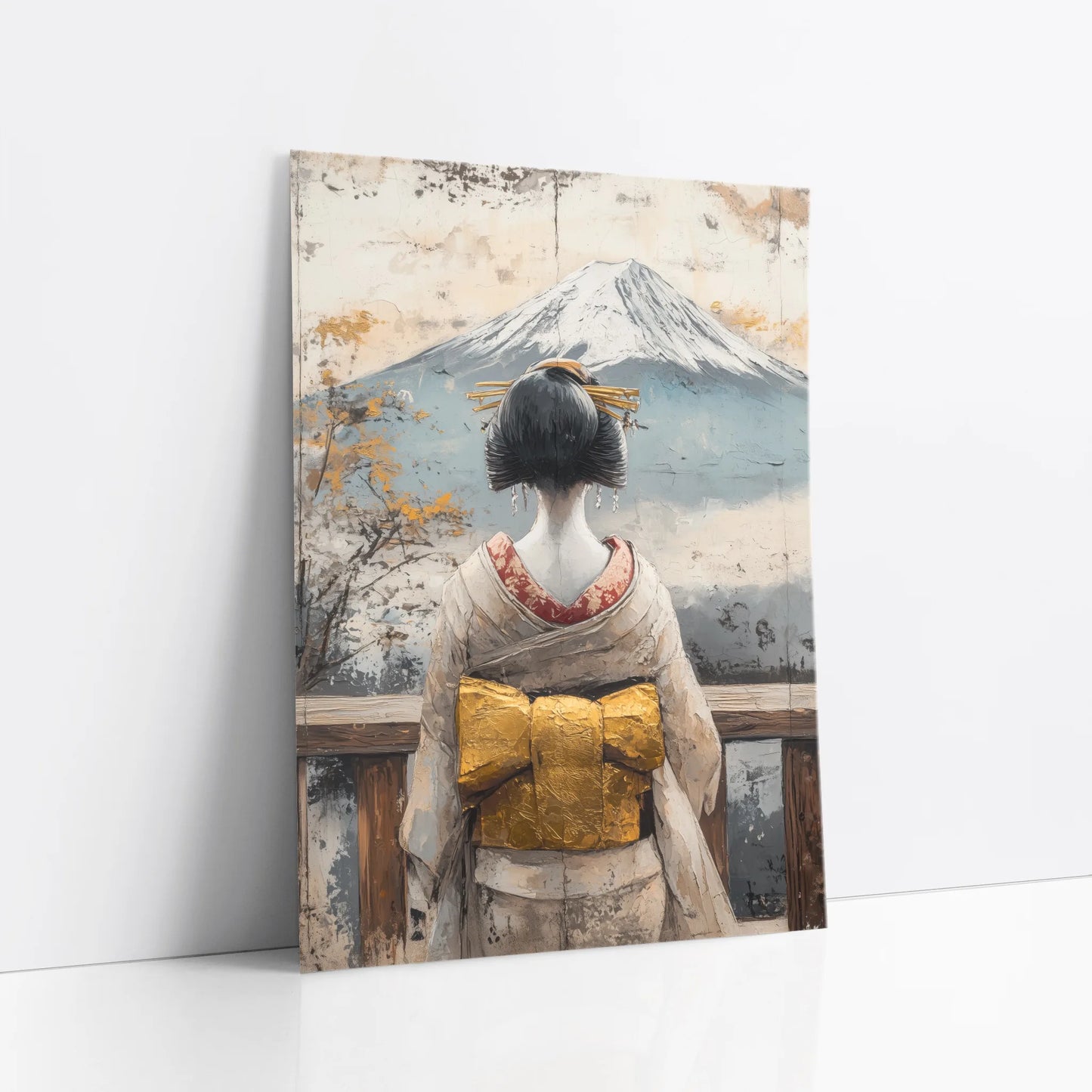 Japanese Geisha Mount Fuji Temple Weathered Japandi Art art print