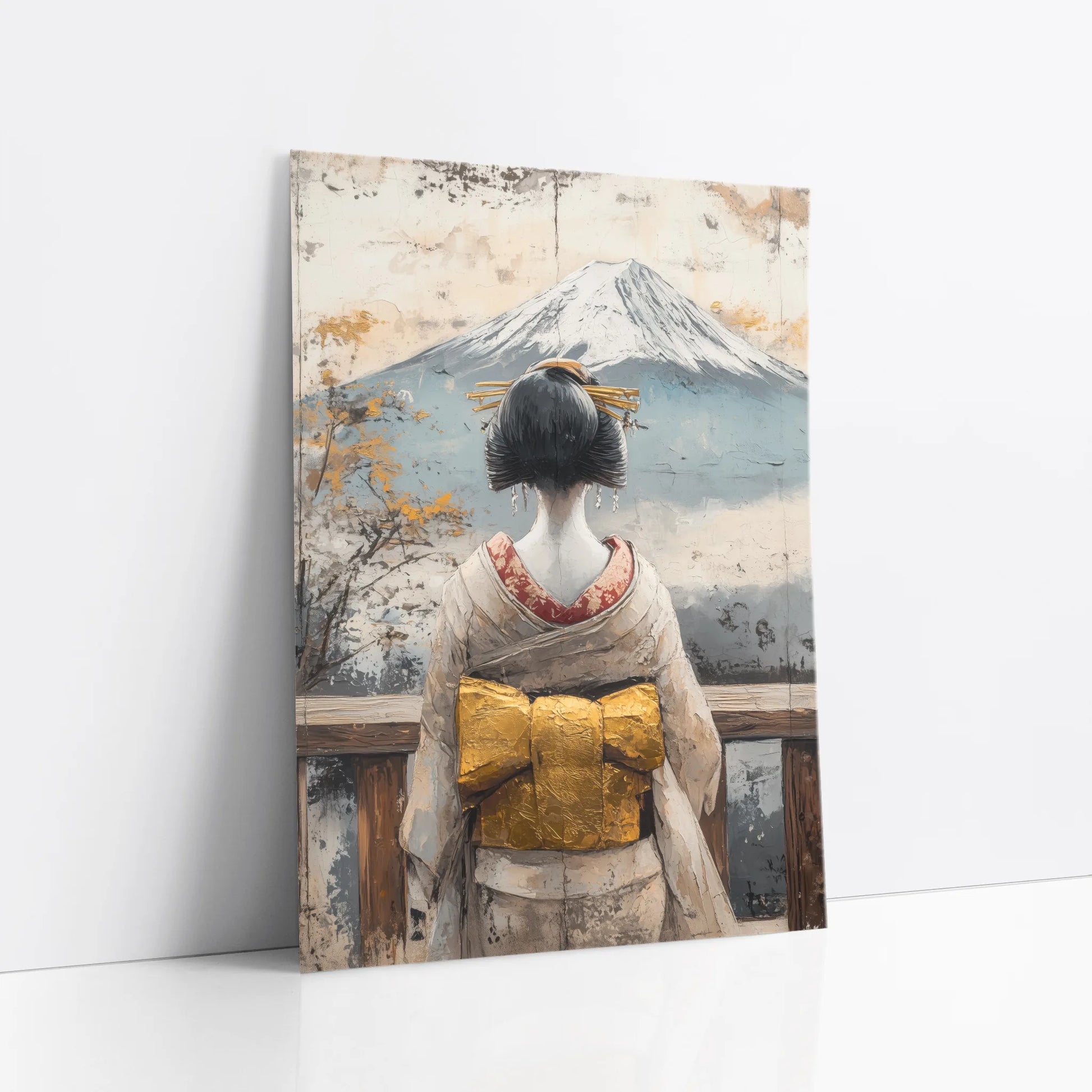 Japanese Geisha Mount Fuji Temple Weathered Japandi Art art print
