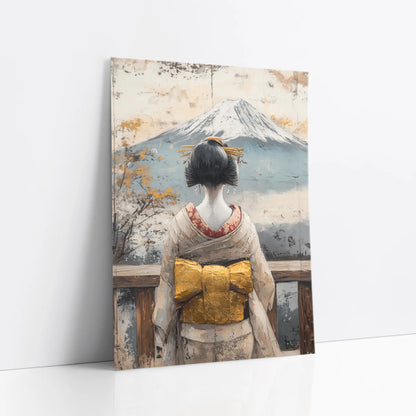 Japanese Geisha Mount Fuji Temple Weathered Japandi Art art print