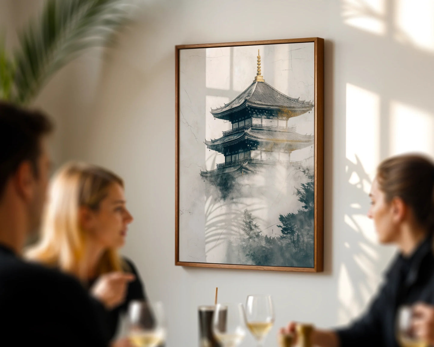 Japanese Temple Mist Japandi Pagoda Emerging Fog Art in room