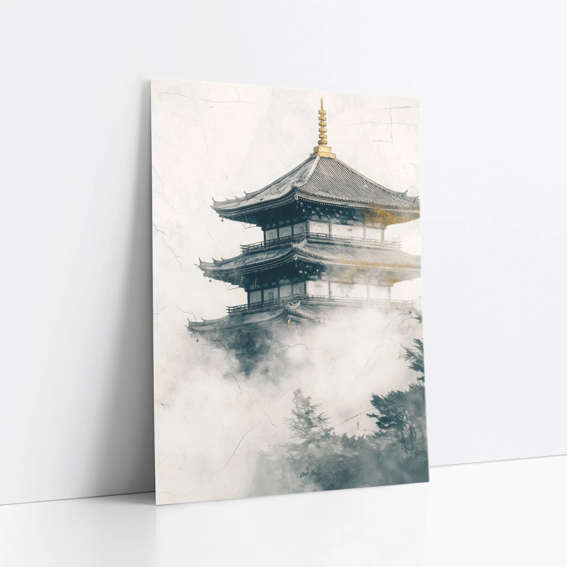 Japanese Temple Mist Japandi Pagoda Emerging Fog Art art print