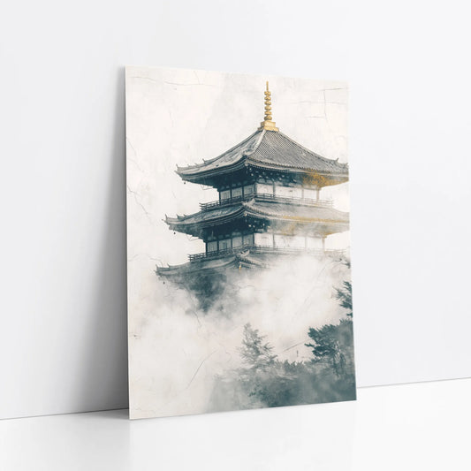 Japanese Temple Mist Japandi Pagoda Emerging Fog Art art print