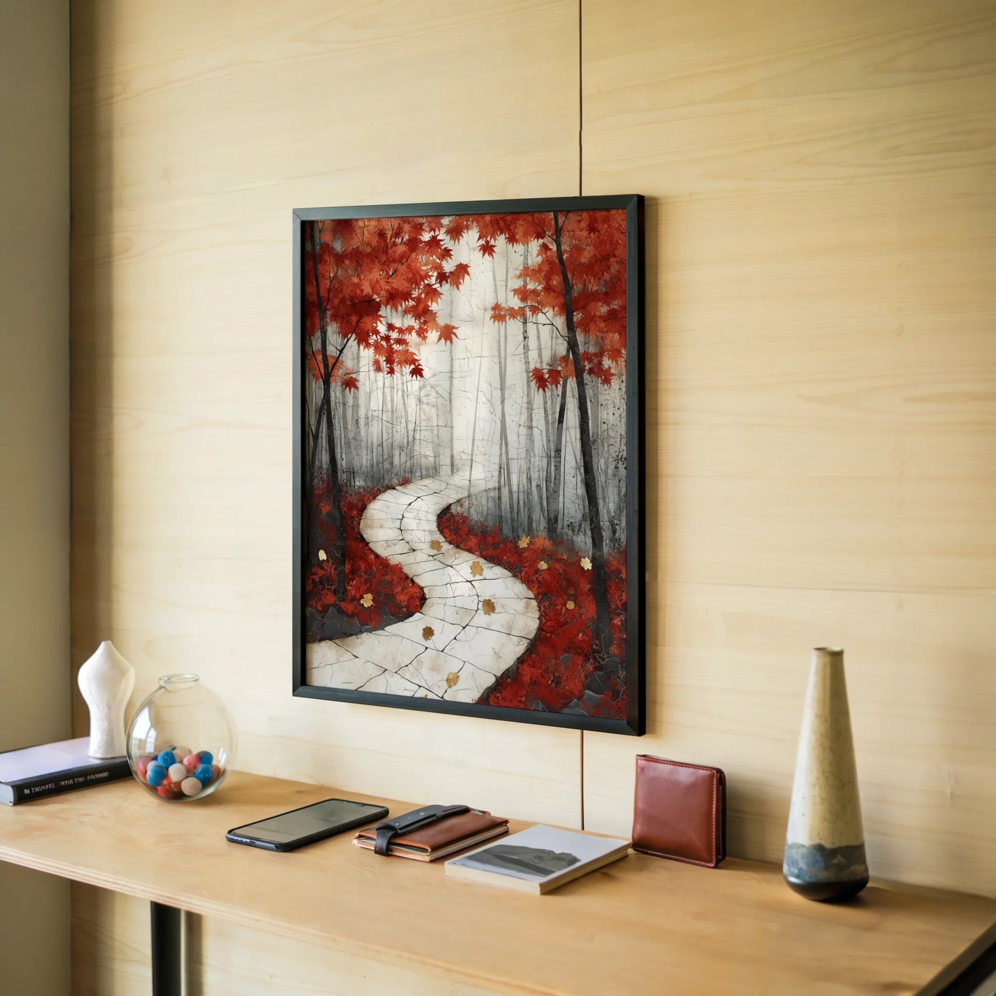 Autumn Forest Path Stone Walkway Japandi in room