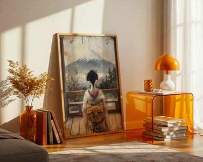 Japanese Geisha Mount Fuji Japandi Golden Obi in room