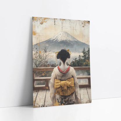 Japanese Geisha Mount Fuji Japandi Golden Obi art print