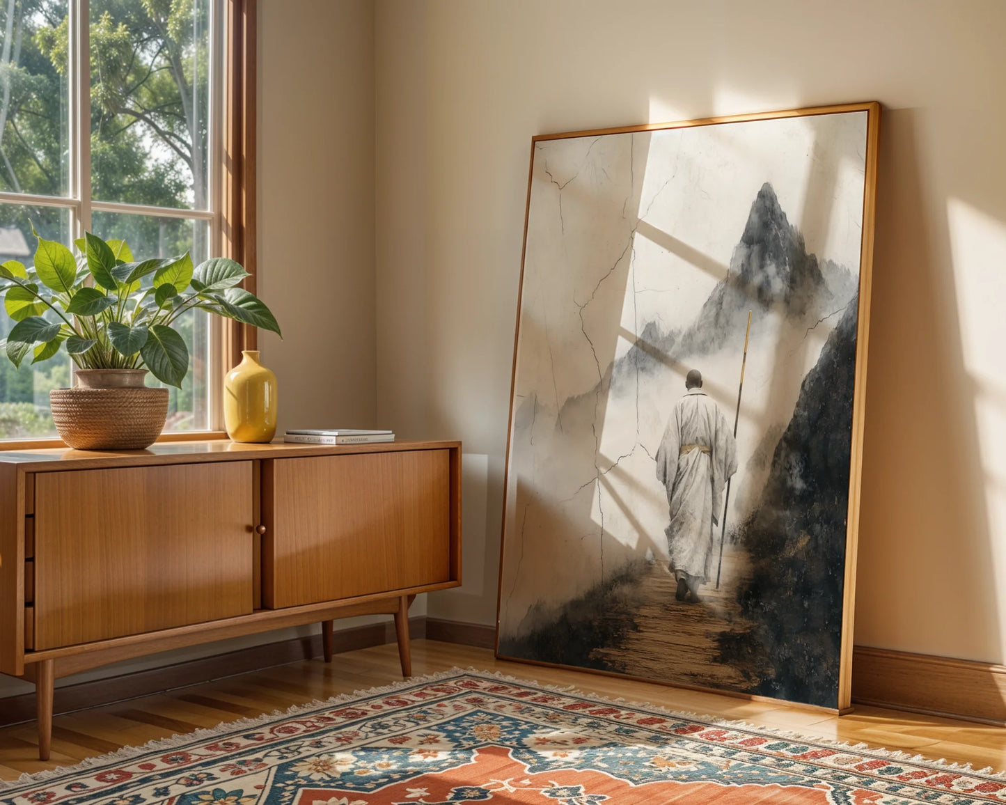 Monk Mountain Path Japandi Dissolving Peaks in room