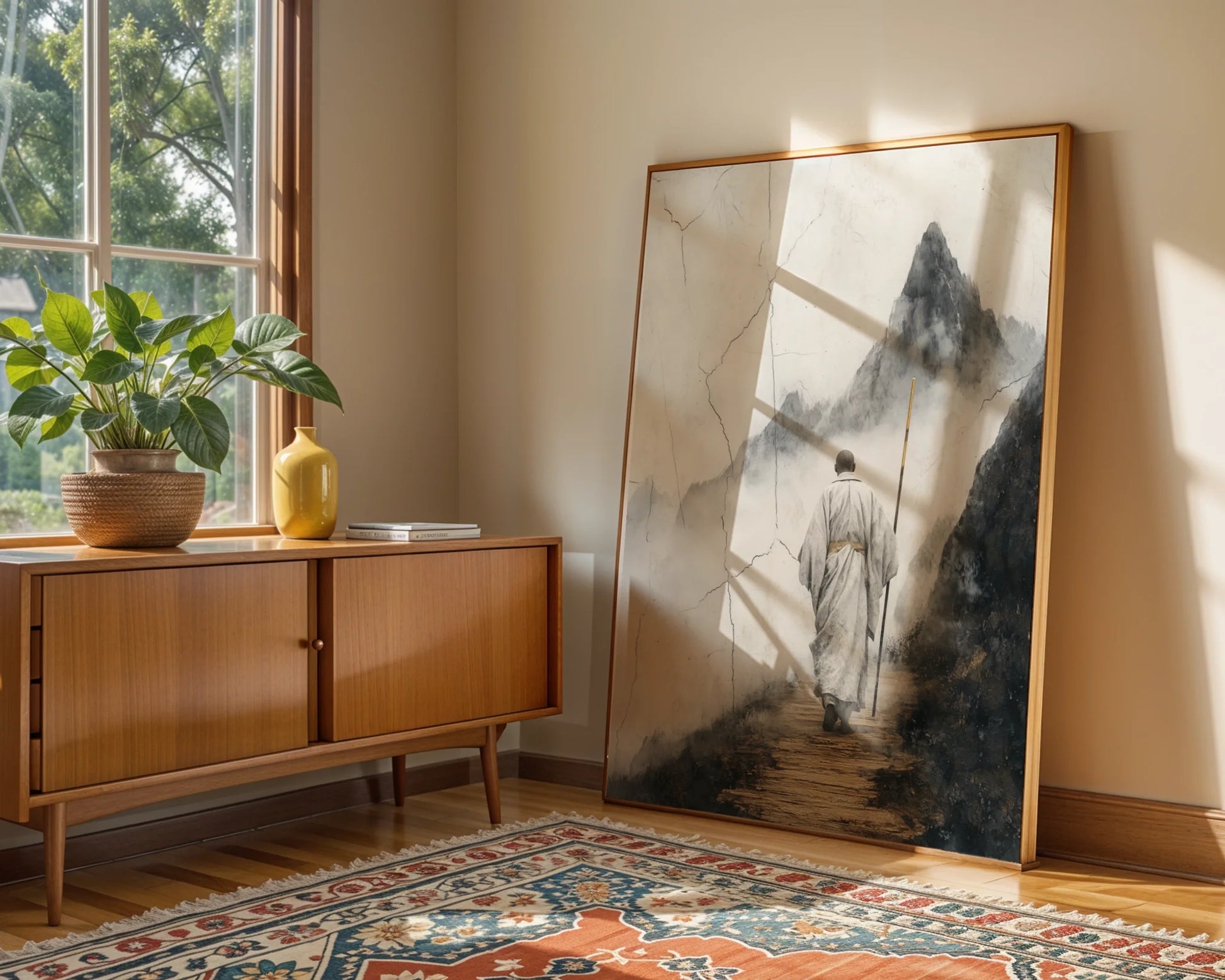 Monk Mountain Path Japandi Dissolving Peaks in room