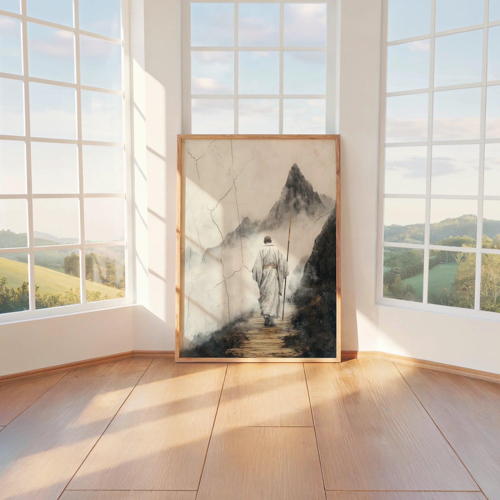 Monk Mountain Path Japandi Dissolving Peaks in room
