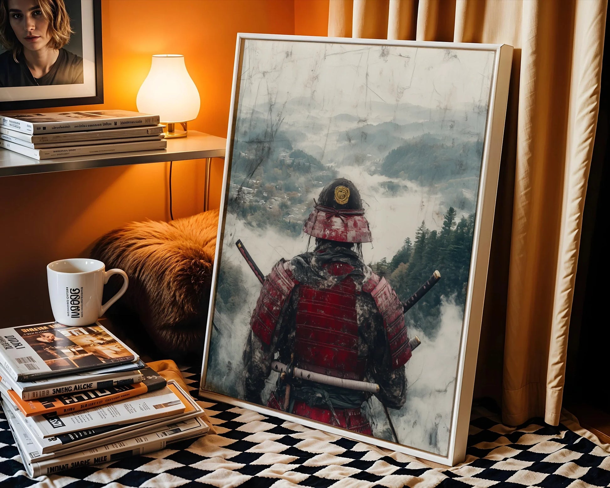 Samurai Warrior Mountain Mist Japandi Battle Worn in room