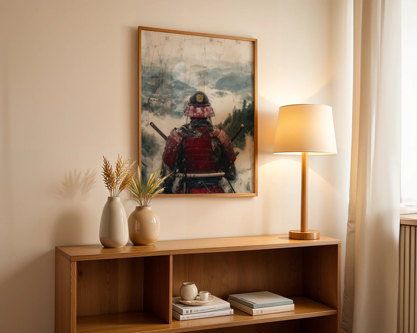 Samurai Warrior Mountain Mist Japandi Battle Worn in room