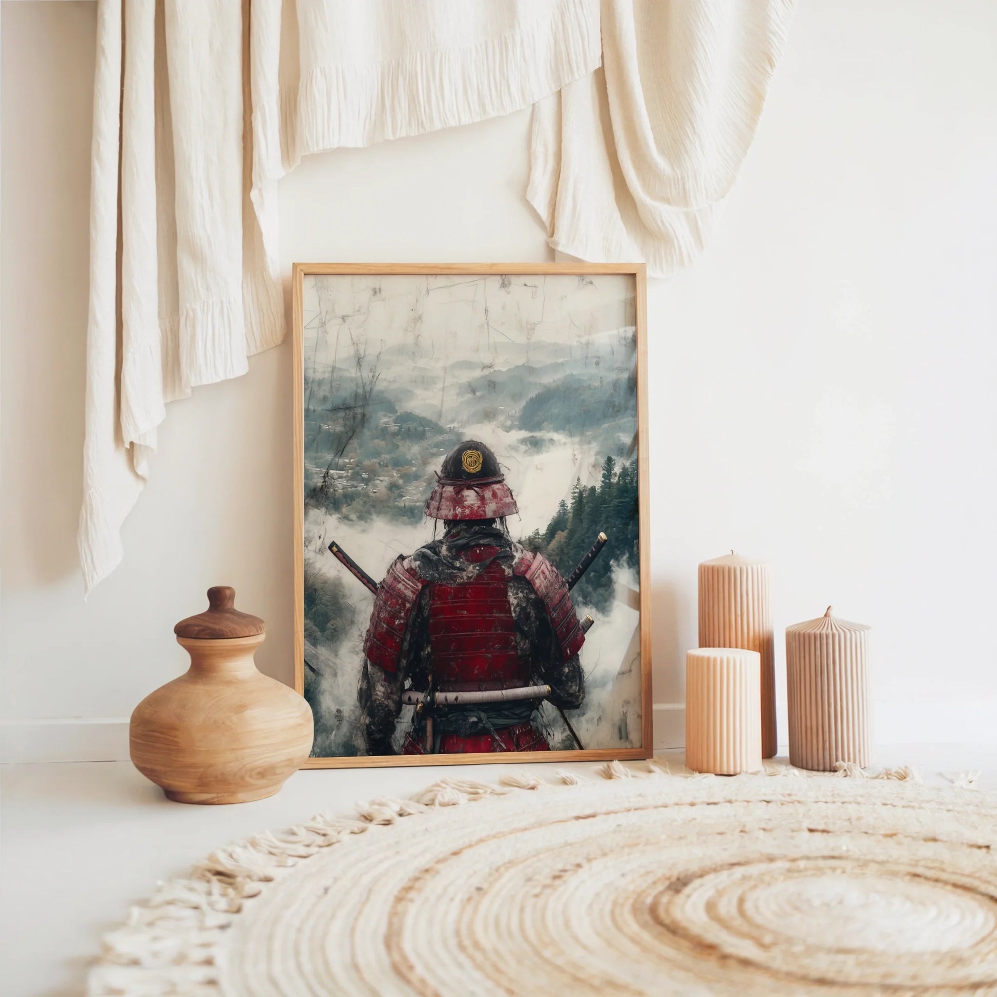 Samurai Warrior Mountain Mist Japandi Battle Worn in room