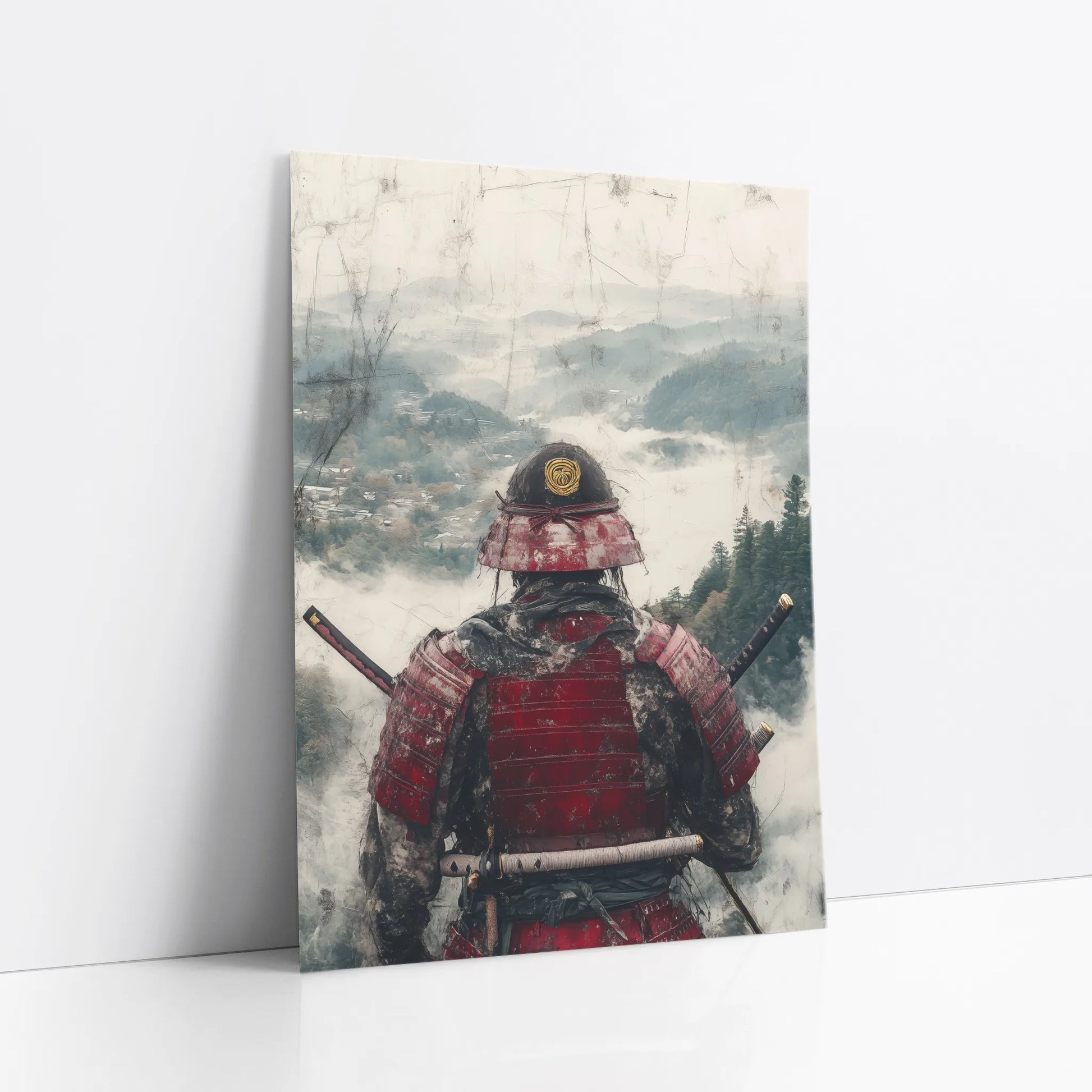 Samurai Warrior Mountain Mist Japandi Battle Worn art print