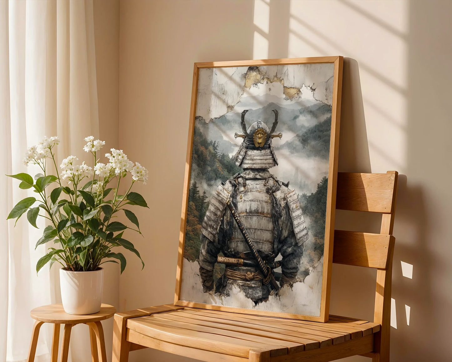 Samurai Armor Japandi Fragmenting Plaster in room