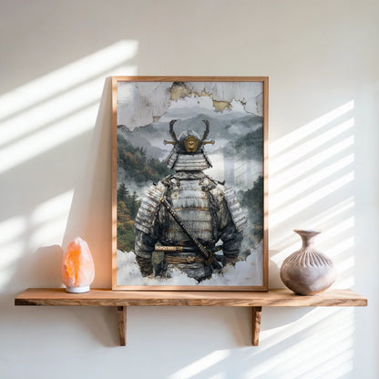 Samurai Armor Japandi Fragmenting Plaster Canvas Wall Art — Cream and taupe toned canvas creating weathered stone texture effect in neutral decorated interior