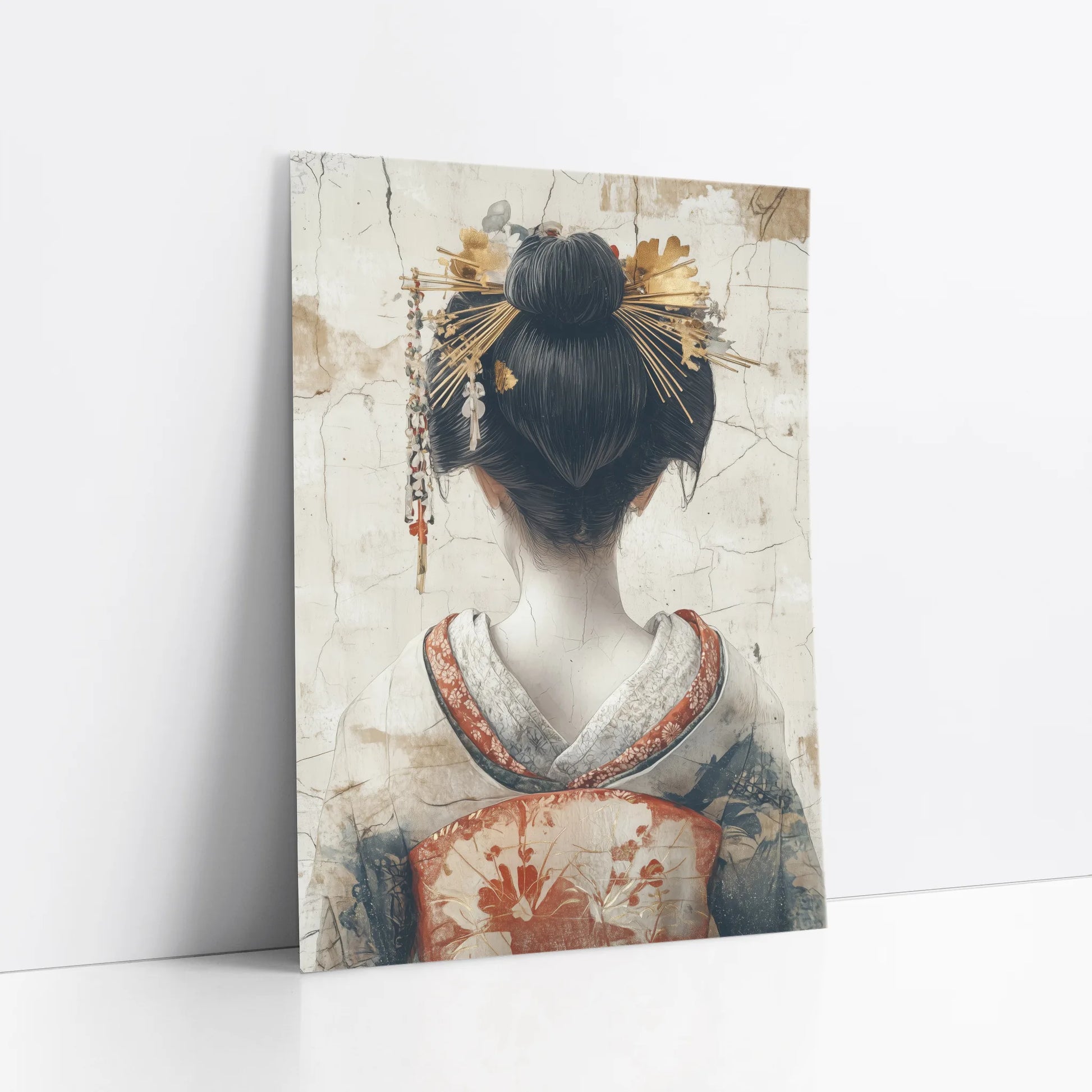 Japanese Geisha Art Golden Kanzashi Japandi art print
