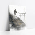 Zen Monk Ascending Steps Japandi Watercolor art print