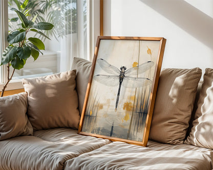 Dragonfly Art Japandi Style Cattail Reflection in room