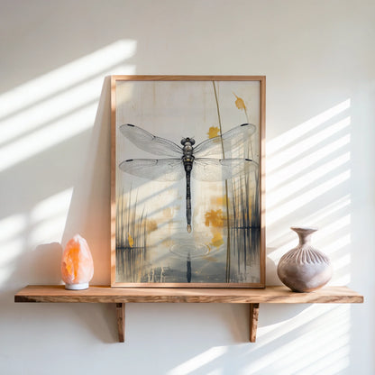Dragonfly Art Japandi Style Cattail Reflection in room