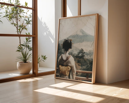 Geisha Mount Fuji Art Japandi Temple Ruins in room