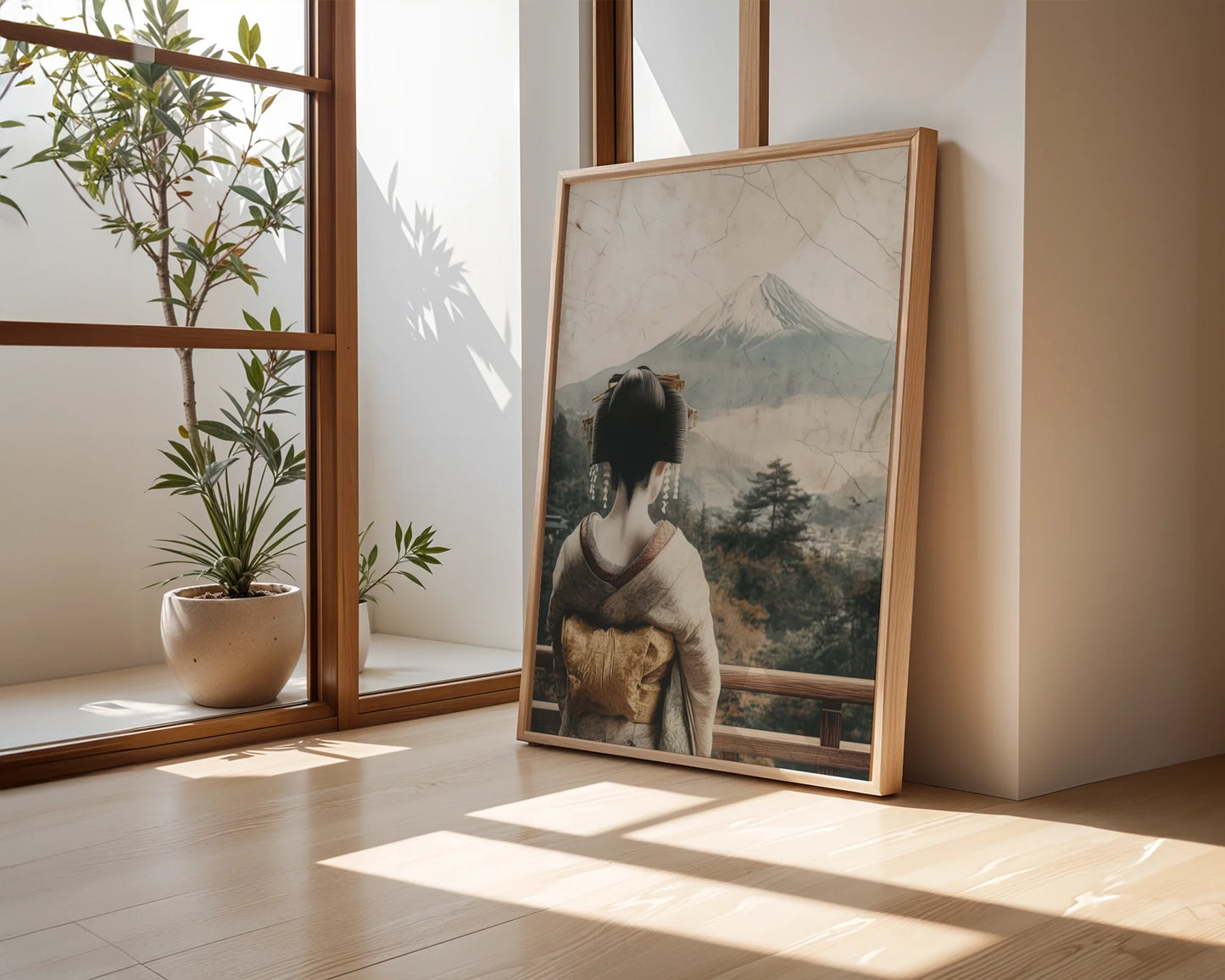Geisha Mount Fuji Art Japandi Temple Ruins in room