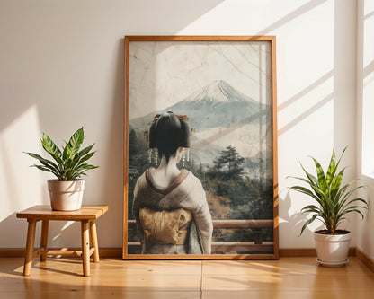 Geisha Mount Fuji Art Japandi Temple Ruins in room