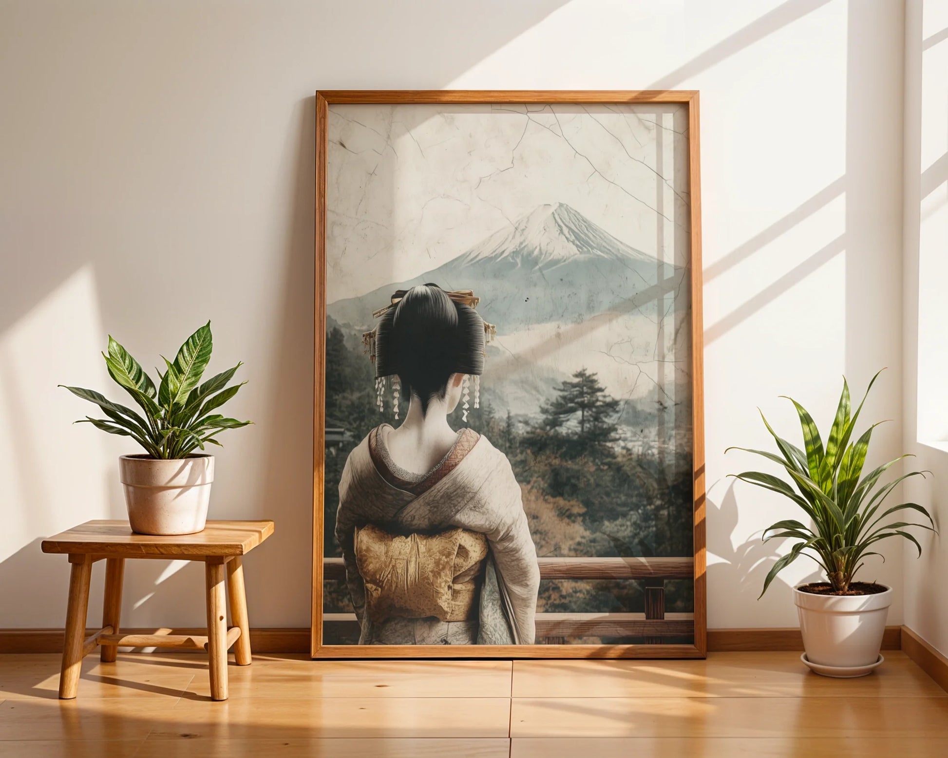 Geisha Mount Fuji Art Japandi Temple Ruins in room