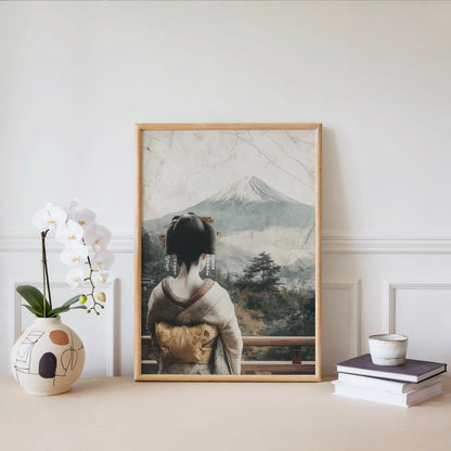 Geisha Mount Fuji Art Japandi Temple Ruins in room