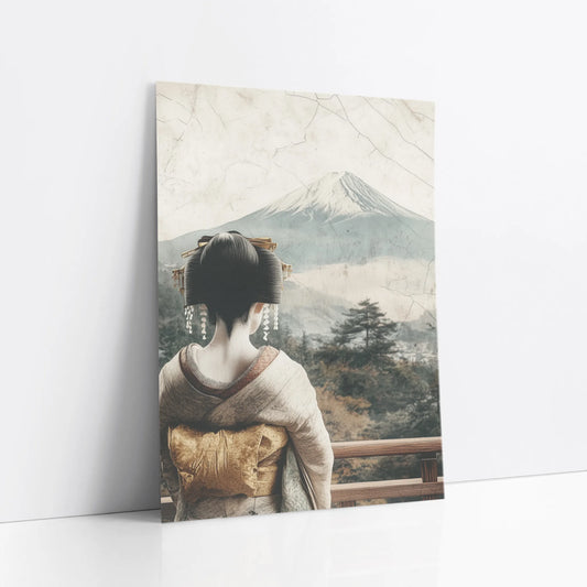 Geisha Mount Fuji Art Japandi Temple Ruins art print