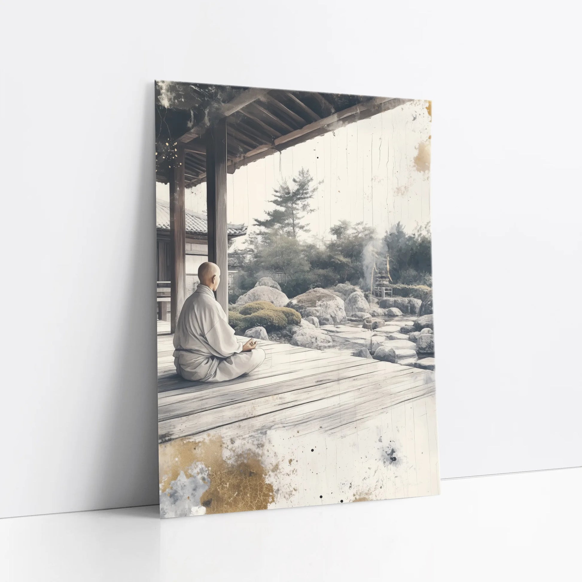 Zen Monk Meditation Stone Garden Japandi art print