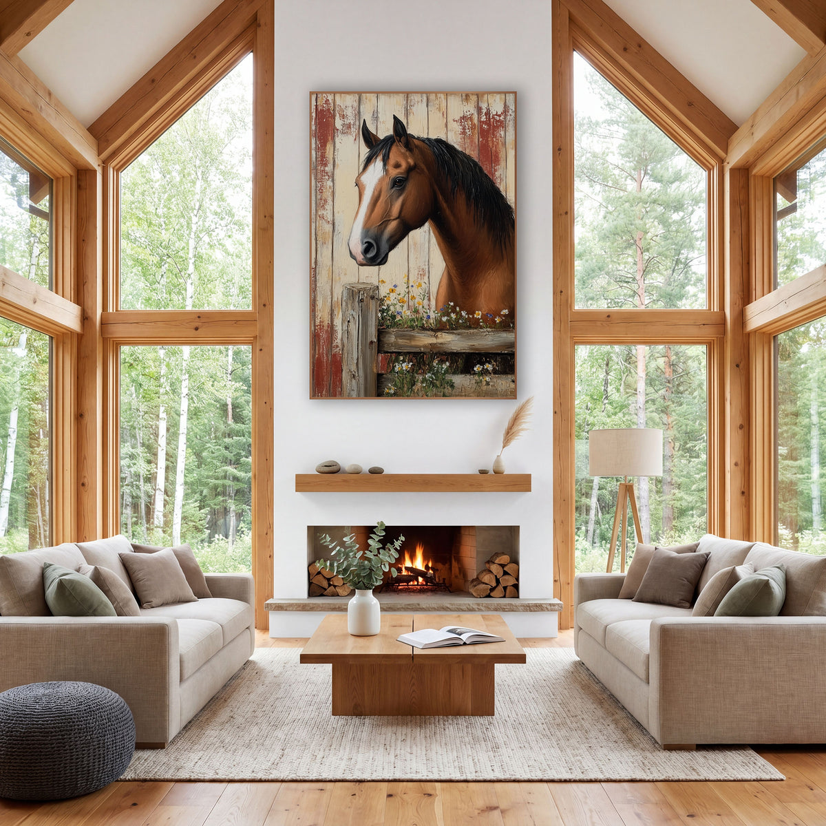 Chestnut Horse Red Barnwood Rustic wall art in a farmhouse-style room – chestnut horse with white blaze