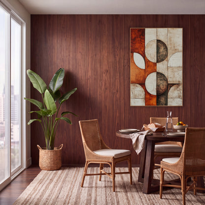 Rust Cream Half Moon Geometric wall art in a warm boho-style room – abstract geometric artwork of split circles