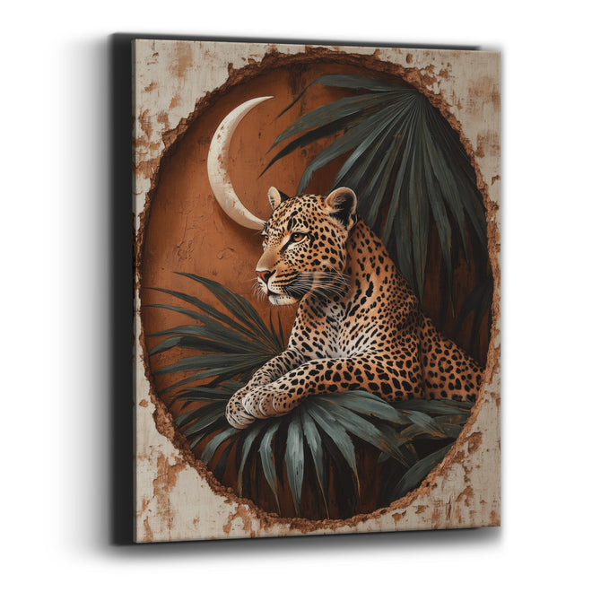 Resting Leopard Crescent Palm Boho Canvas Wall Art