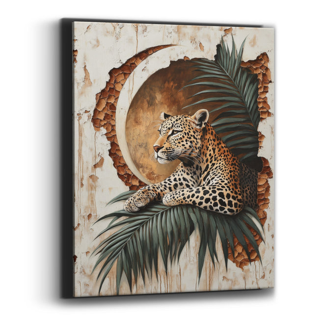 Leopard Palm Crescent Moon Boho Canvas Wall Art