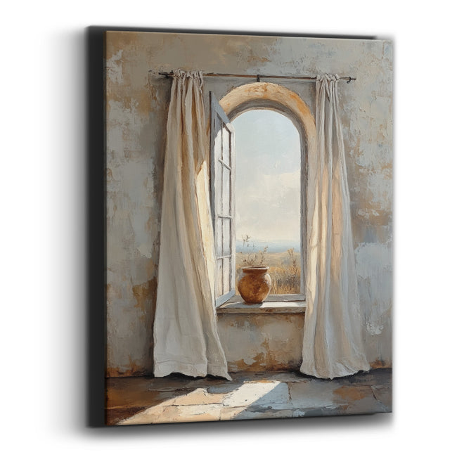 Arched Window Linen Curtain Boho Canvas Wall Art
