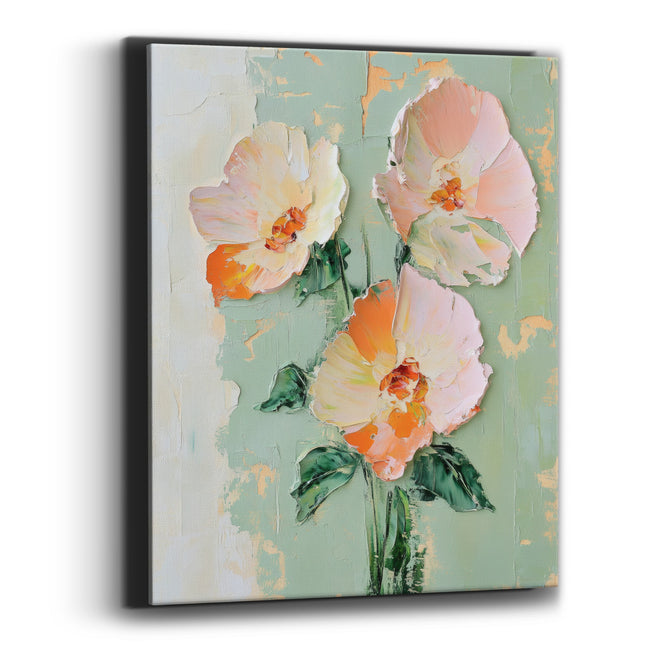 Peach Blush Flower Trio Boho Canvas Wall Art