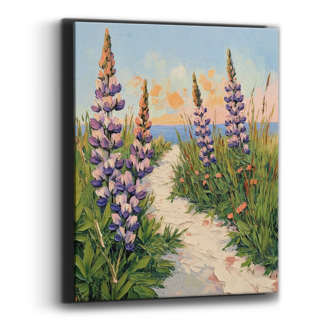 Purple Lupine Seaside Path Boho Canvas Wall Art