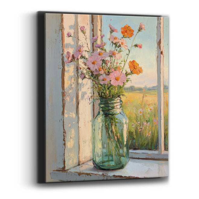 Wildflower Mason Jar Window Still Life Canvas Wall Art