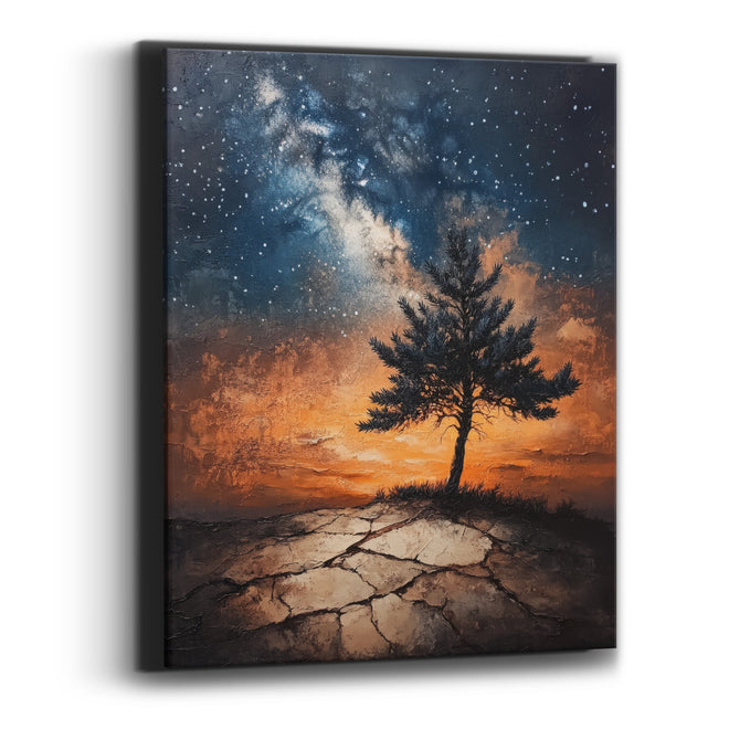 Lone Evergreen Cracked Earth Sunset Glow Canvas Wall Art