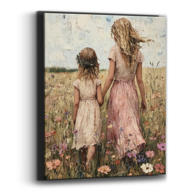 Mother Daughter Wildflower Meadow Boho Canvas Wall Art