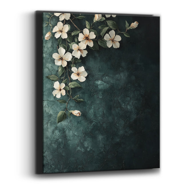 Cornered Jasmine Dark Teal Botanical Canvas Wall Art