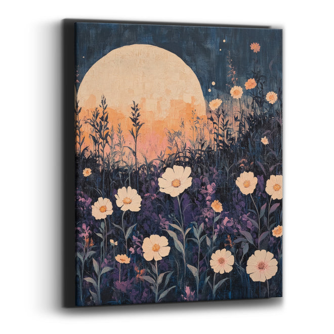 Moonlit Cream Flower Meadow Boho Canvas Wall Art