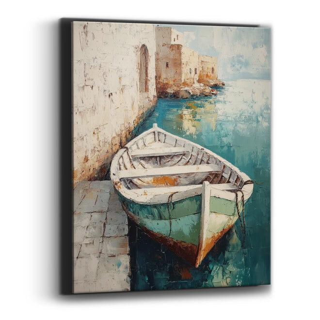 Quiet Harbor Rowboat Coastal Boho Canvas Wall Art