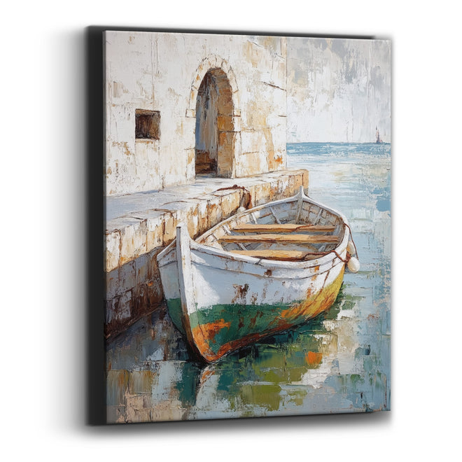 Weathered Rowboat Stone Quay Boho Canvas Wall Art